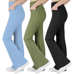 imageBIG ELEPHANT Girls Flare Leggings with Pockets Kids Bootcut Yoga Pants High Waisted Bell Bottoms for DanceBlackbluegreen