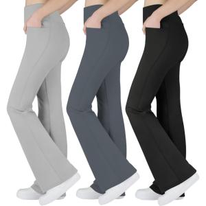 imageBIG ELEPHANT Girls Flare Leggings with Pockets Kids Bootcut Yoga Pants High Waisted Bell Bottoms for DanceBlackdark Graylight Gray