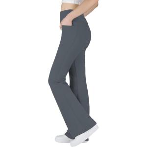 imageBIG ELEPHANT Girls Flare Leggings with Pockets Kids Bootcut Yoga Pants High Waisted Bell Bottoms for DanceDark Gray
