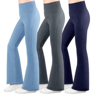 imageBIG ELEPHANT Girls Flare Leggings with Pockets Kids Bootcut Yoga Pants High Waisted Bell Bottoms for DanceNavy Bluedark Grayblue