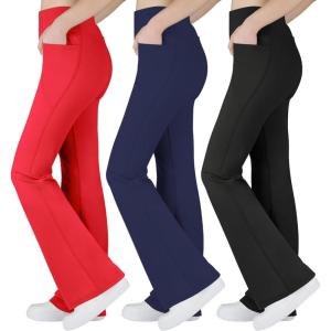 imageBIG ELEPHANT Girls Flare Leggings with Pockets Kids Bootcut Yoga Pants High Waisted Bell Bottoms for DanceRedblacknavy Blue