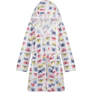 imageBIG ELEPHANT Kids Hooded Robe Fleece Bathrobe for Girls Boys Flannel Sleepwear Coral Plush Pajamas for Christmas GiftButterfly