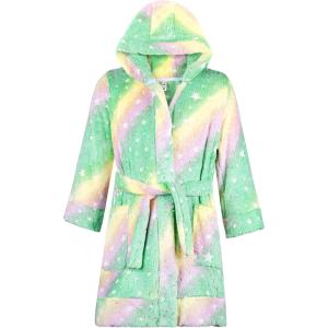 imageBIG ELEPHANT Kids Hooded Robe Fleece Bathrobe for Girls Boys Flannel Sleepwear Coral Plush Pajamas for Christmas GiftGreen Star