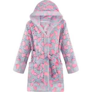 imageBIG ELEPHANT Kids Hooded Robe Fleece Bathrobe for Girls Boys Flannel Sleepwear Coral Plush Pajamas for Christmas GiftHeart