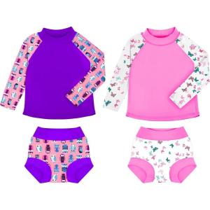 imageBIG ELEPHANT 2 Pcs Rash Guard Swim Diapers Sets for Unisex Baby Boys Girls Long Sleeve Swimsuit with UPF 50 Sun ProtectionButterfly