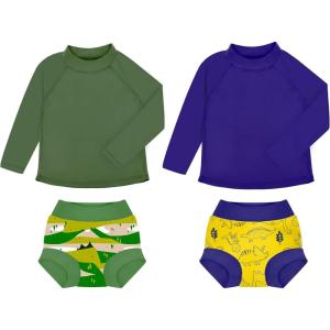 imageBIG ELEPHANT 2 Pcs Rash Guard Swim Diapers Sets for Unisex Baby Boys Girls Long Sleeve Swimsuit with UPF 50 Sun ProtectionNavy BlueArmy Green