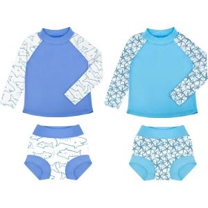 imageBIG ELEPHANT 2 Pcs Rash Guard Swim Diapers Sets for Unisex Baby Boys Girls Long Sleeve Swimsuit with UPF 50 Sun ProtectionStarfishShark