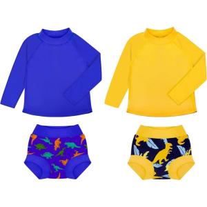 imageBIG ELEPHANT 2 Pcs Rash Guard Swim Diapers Sets for Unisex Baby Boys Girls Long Sleeve Swimsuit with UPF 50 Sun ProtectionYellowBlue