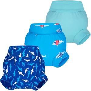imageBIG ELEPHANT Baby Swim Diapers 3pcs Reusable Adjustable Washable Waterproof Swimming Diaper for Boys and Girls 6Months  5 YearsBlue