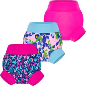 imageBIG ELEPHANT Baby Swim Diapers 3pcs Reusable Adjustable Washable Waterproof Swimming Diaper for Boys and Girls 6Months  5 YearsBue Flower
