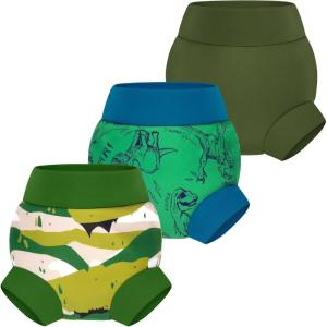 imageBIG ELEPHANT Baby Swim Diapers 3pcs Reusable Adjustable Washable Waterproof Swimming Diaper for Boys and Girls 6Months  5 YearsGreen Dinosaur