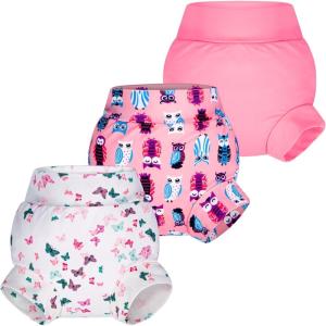 imageBIG ELEPHANT Baby Swim Diapers 3pcs Reusable Adjustable Washable Waterproof Swimming Diaper for Boys and Girls 6Months  5 YearsPink