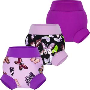 imageBIG ELEPHANT Baby Swim Diapers 3pcs Reusable Adjustable Washable Waterproof Swimming Diaper for Boys and Girls 6Months  5 YearsPurple Butterfly