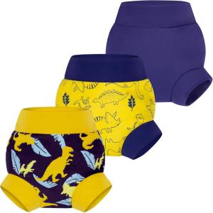 imageBIG ELEPHANT Baby Swim Diapers 3pcs Reusable Adjustable Washable Waterproof Swimming Diaper for Boys and Girls 6Months  5 YearsYellow  Blue