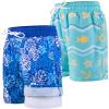imageBIG ELEPHANT 2 Packs Boys Swim Trunks with Compression Liner UPF 50 Kids Bathing Suit Quick Dry Swimming ShortsShell GreenLeaves Blue