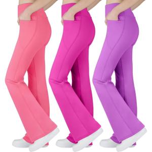 imageBIG ELEPHANT Girls Flare Leggings with Pockets Kids Bootcut Yoga Pants High Waisted Bell Bottoms for DanceDark Pinkrose Reddark Purple
