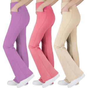imageBIG ELEPHANT Girls Flare Leggings with Pockets Kids Bootcut Yoga Pants High Waisted Bell Bottoms for DancePinkpurplekhaki