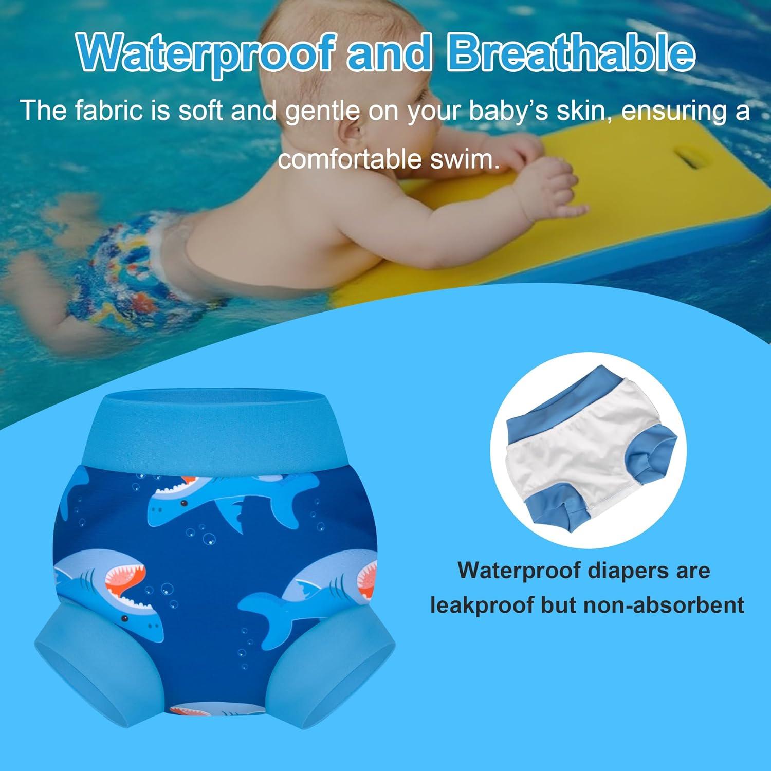 imageBIG ELEPHANT Baby Swim Diapers 3pcs Reusable Adjustable Washable Waterproof Swimming Diaper for Boys and Girls 6Months  5 YearsBlue Octopus