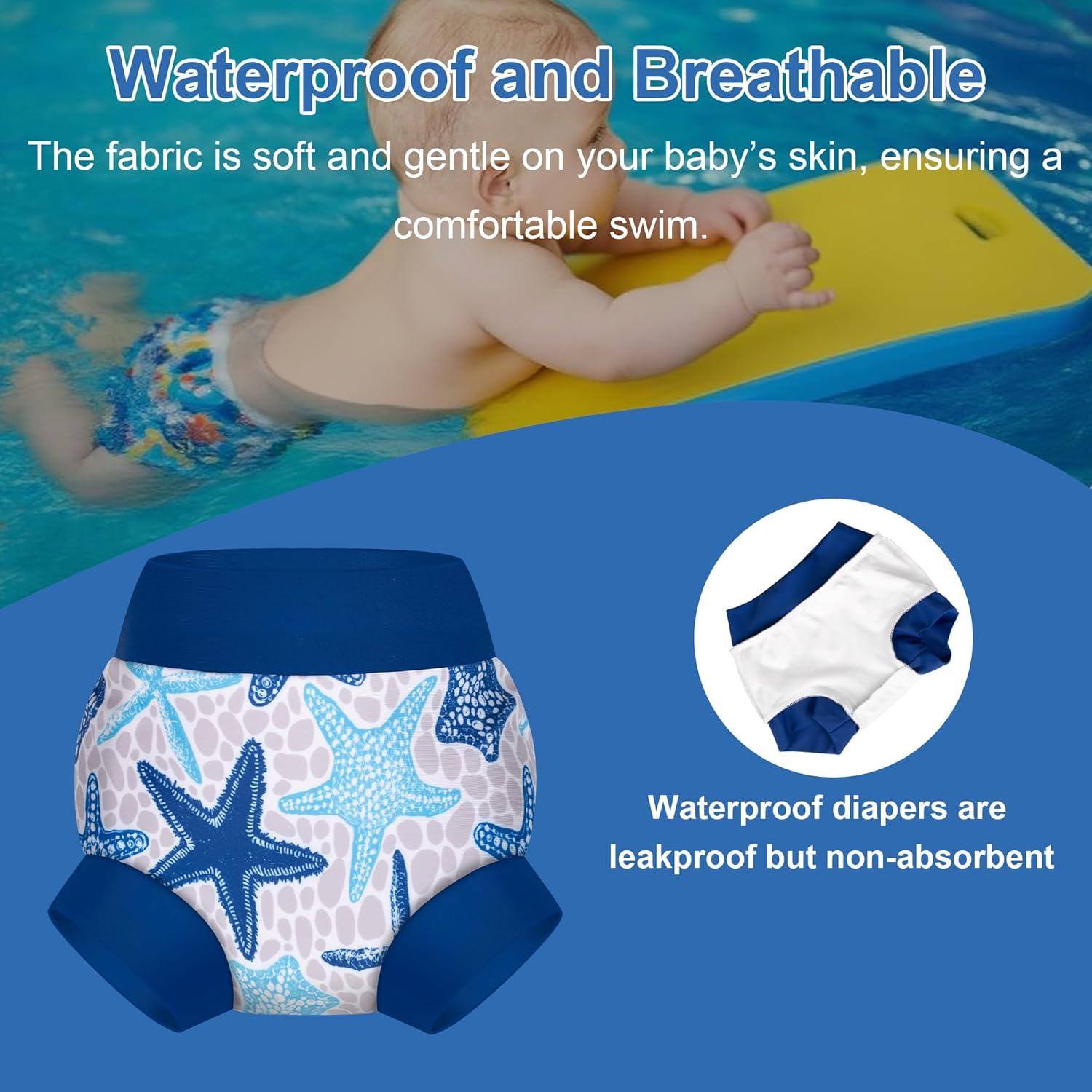 imageBIG ELEPHANT Baby Swim Diapers 3pcs Reusable Adjustable Washable Waterproof Swimming Diaper for Boys and Girls 6Months  5 YearsBlue Shark