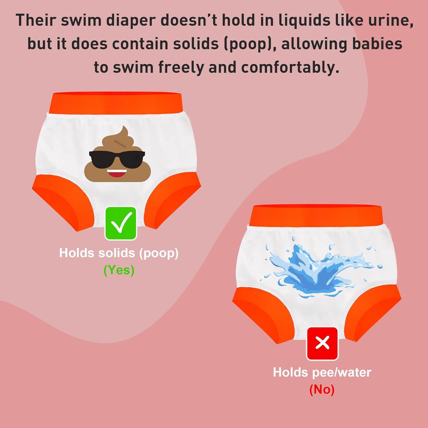 imageBIG ELEPHANT Baby Swim Diapers 3pcs Reusable Adjustable Washable Waterproof Swimming Diaper for Boys and Girls 6Months  5 YearsOrange Jellyfish