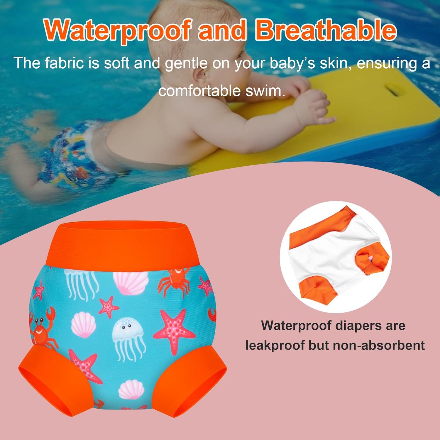 imageBIG ELEPHANT Baby Swim Diapers 3pcs Reusable Adjustable Washable Waterproof Swimming Diaper for Boys and Girls 6Months  5 YearsOrange Jellyfish