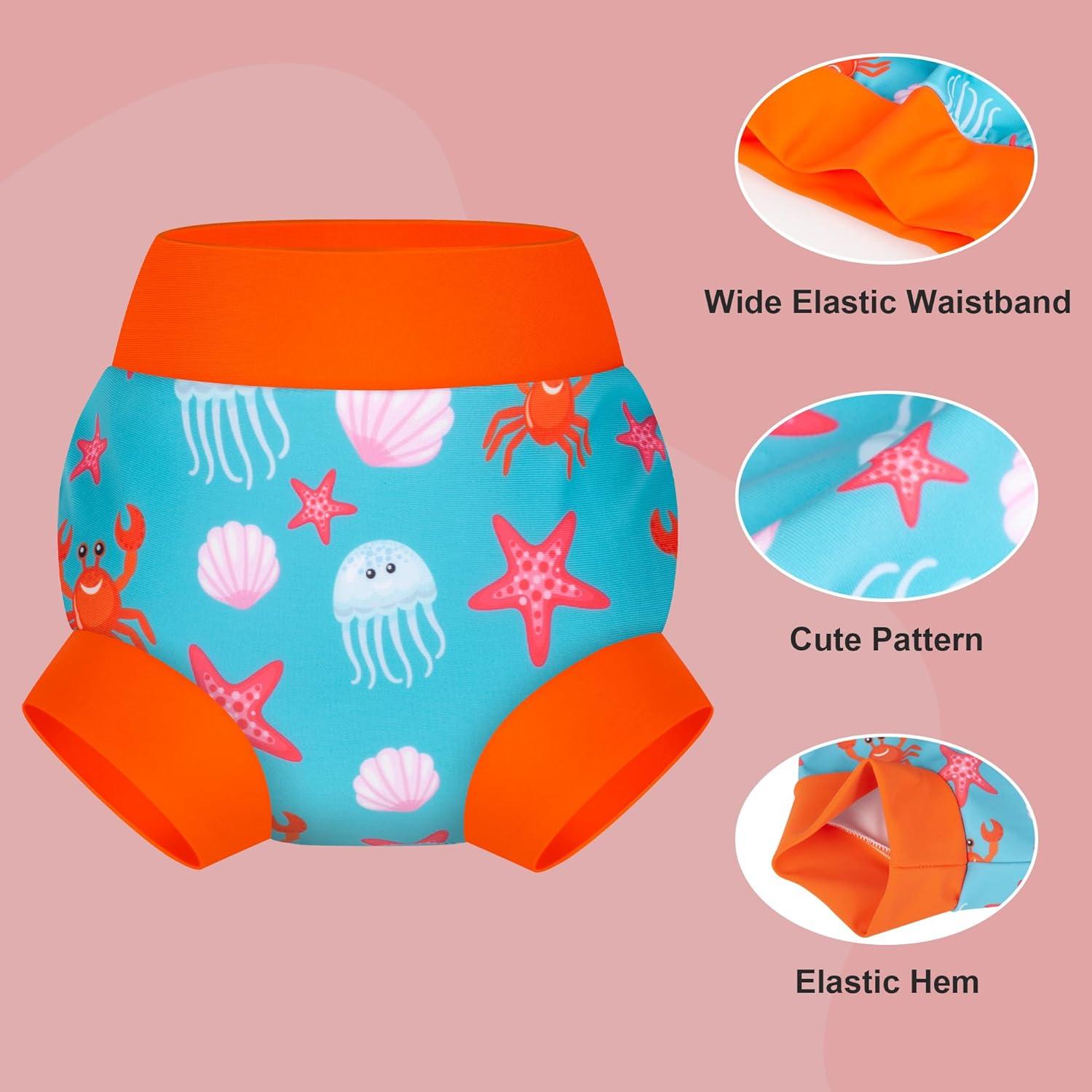 imageBIG ELEPHANT Baby Swim Diapers 3pcs Reusable Adjustable Washable Waterproof Swimming Diaper for Boys and Girls 6Months  5 YearsOrange Jellyfish