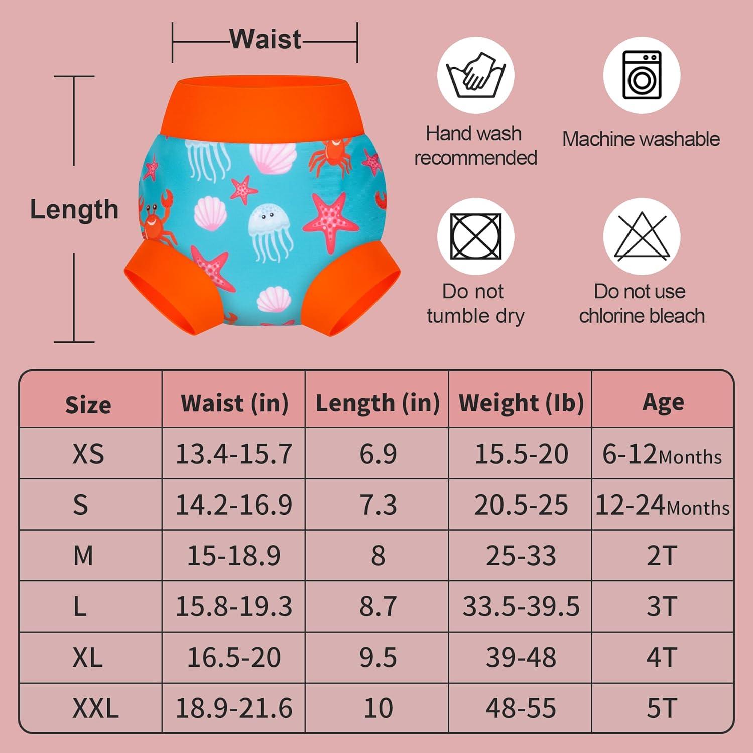 imageBIG ELEPHANT Baby Swim Diapers 3pcs Reusable Adjustable Washable Waterproof Swimming Diaper for Boys and Girls 6Months  5 YearsOrange Jellyfish