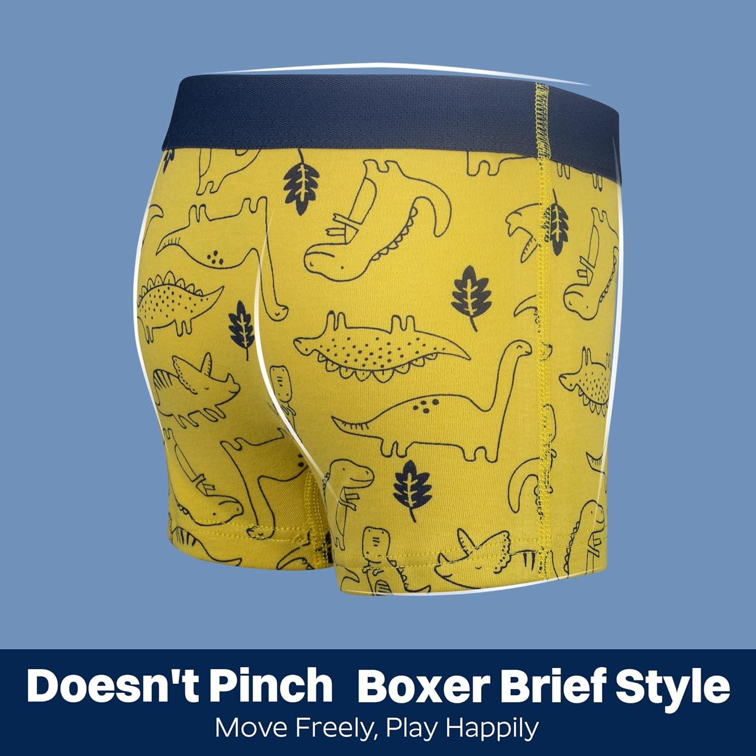 imageBIG ELEPHANT Boys Boxer Briefs 10Pack 100 Cotton Toddler Underwear Dinosaur and Car Print Soft Breathable Sizes 3T9YGray Dinosaur