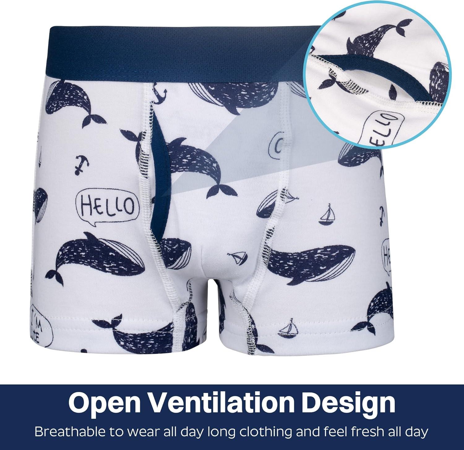imageBIG ELEPHANT Boys Boxer Briefs 10Pack 100 Cotton Toddler Underwear Dinosaur and Car Print Soft Breathable Sizes 3T9YWhite Shark