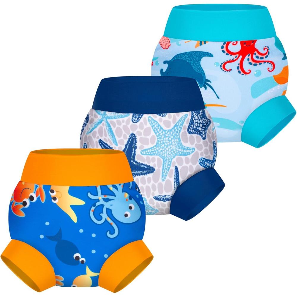 imageBIG ELEPHANT Baby Swim Diapers 3pcs Reusable Adjustable Washable Waterproof Swimming Diaper for Boys and Girls 6Months  5 YearsBlue Shark