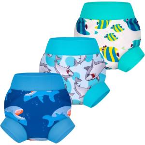 imageBIG ELEPHANT Baby Swim Diapers 3pcs Reusable Adjustable Washable Waterproof Swimming Diaper for Boys and Girls 6Months  5 YearsBlue Octopus