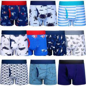 imageBIG ELEPHANT Boys Boxer Briefs 10Pack 100 Cotton Toddler Underwear Dinosaur and Car Print Soft Breathable Sizes 3T9YWhite Shark