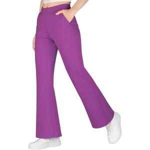 imageBIG ELEPHANT Girls Flare Pants with Side PocketsSchool Uniform Bell Bottom Dress Pants Size 615 YearsDark Purple