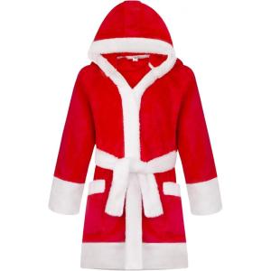 imageBIG ELEPHANT Kids Hooded Robe Fleece Bathrobe for Girls Boys Flannel Sleepwear Coral Plush Pajamas for Christmas GiftRed
