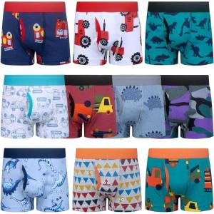 imageBIG ELEPHANT Boys Boxer Briefs 10Pack 100 Cotton Toddler Underwear Dinosaur and Car Print Soft Breathable Sizes 3T9YRed Car