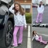 imageBIG ELEPHANT Girls Flare Leggings with Pockets Crossover High Waist Bell Bottom Yoga Pants for Dance ampamp Everyday WearPurple