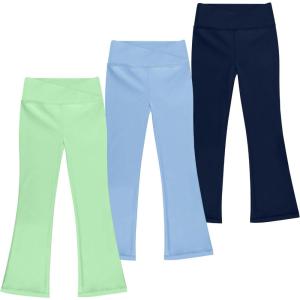 imageBIG ELEPHANT Girls Flare Leggings with Pockets Crossover High Waist Bell Bottom Yoga Pants for Dance ampamp Everyday WearBlackbluelight Green