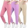 imageBIG ELEPHANT 3 Pack Girls Joggers with Pockets High Waisted Kids Athletic Pants for Yoga RunningPink  Purple  Khaki