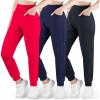 imageBIG ELEPHANT 3 Pack Girls Joggers with Pockets High Waisted Kids Athletic Pants for Yoga RunningRedblacknavy Blue