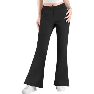 imageBIG ELEPHANT Girls Fleece Flared Pants  Soft Bell Bottom Style with Pockets for School Parties ampamp Everyday OutfitsBlack