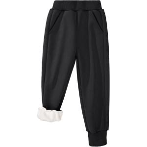 imageBIG ELEPHANT Boys Girls Fleece Lined Sweatpants Winter Warm Soft Cotton Elastic Waist Kids Jogger Pants with PocketsBlack