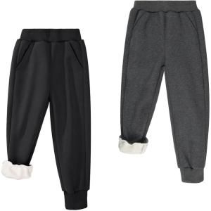 imageBIG ELEPHANT Boys Girls Fleece Lined Sweatpants Winter Warm Soft Cotton Elastic Waist Kids Jogger Pants with PocketsBlack With Dark Gray 2 Pack