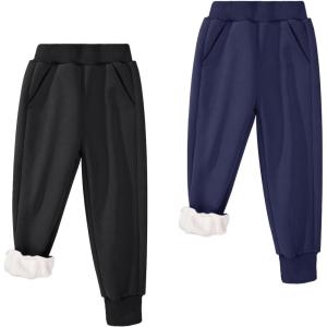 imageBIG ELEPHANT Boys Girls Fleece Lined Sweatpants Winter Warm Soft Cotton Elastic Waist Kids Jogger Pants with PocketsBlack With Navy Blue 2pack