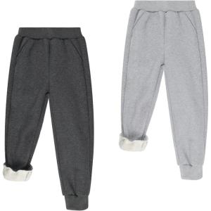 imageBIG ELEPHANT Boys Girls Fleece Lined Sweatpants Winter Warm Soft Cotton Elastic Waist Kids Jogger Pants with PocketsDark Gray With Light Gray 2pack