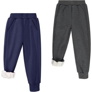 imageBIG ELEPHANT Boys Girls Fleece Lined Sweatpants Winter Warm Soft Cotton Elastic Waist Kids Jogger Pants with PocketsDark Gray With Navy Blue 2 Pack
