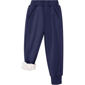 imageBIG ELEPHANT Boys Girls Fleece Lined Sweatpants Winter Warm Soft Cotton Elastic Waist Kids Jogger Pants with PocketsNavy Blue
