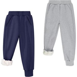 imageBIG ELEPHANT Boys Girls Fleece Lined Sweatpants Winter Warm Soft Cotton Elastic Waist Kids Jogger Pants with PocketsNavy Blue With Light Gray 2 Pack