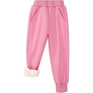 imageBIG ELEPHANT Boys Girls Fleece Lined Sweatpants Winter Warm Soft Cotton Elastic Waist Kids Jogger Pants with PocketsPink