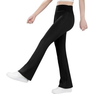 imageBIG ELEPHANT Girls Fleece Lined Flare Leggings  Warm Winter High Waisted Athletic Bell Bottom Pants for KidsBlack