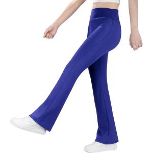 imageBIG ELEPHANT Girls Fleece Lined Flare Leggings  Warm Winter High Waisted Athletic Bell Bottom Pants for KidsBlue